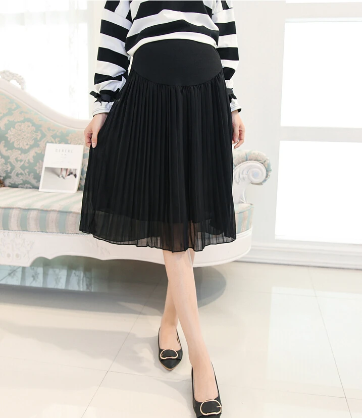 Summer New Medium-long Pregnant Women Skirts Maternity Clothes Fashion Chiffon Pleated Puff Skirt Pregnancy Casual Skirt