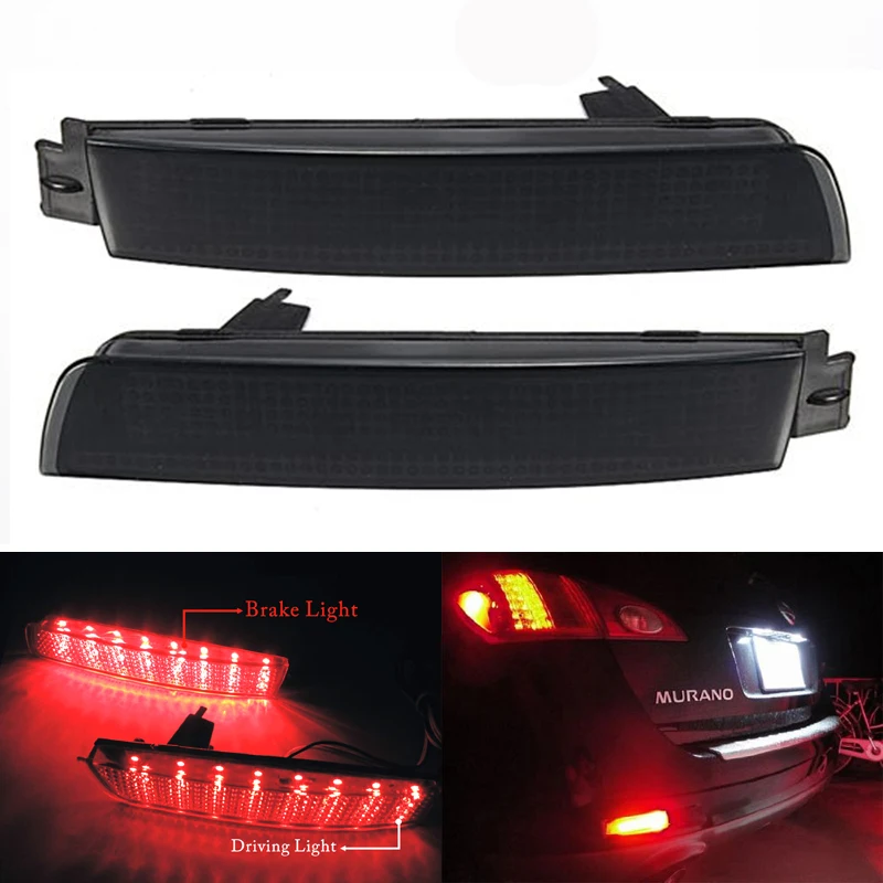 

2X Black Smoked Lens Rear Bumper Reflector LED Tail Brake Light For Nissan Juke Z51 Murano Infiniti FX35 FX