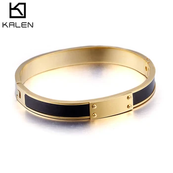 

KALEN Unisex Stainless Steel Jewelry Women Man Bangle Classic Tri-Color Oval Cuff Black Plastic Bracelet Bangle For Women Gifts
