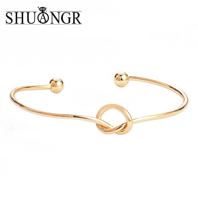 

SHUANGR 1PCS/SET Vintage Cuff Bracelet Bangles for Women Gold Color Open Arrow Knotted Charms Bracelet Jewelry Valentines Gift