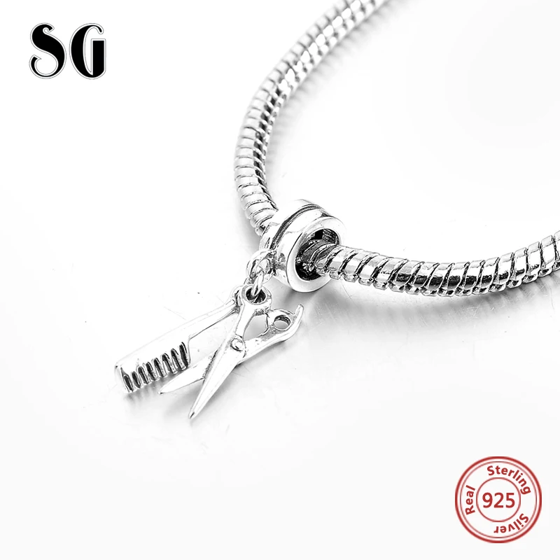 SG Silver 925 Fit Original pandora Scissors Comb Charms With Personal Beads Pendant Antique For OHM Jewelry Making DIY Gifts Fine Jewelry