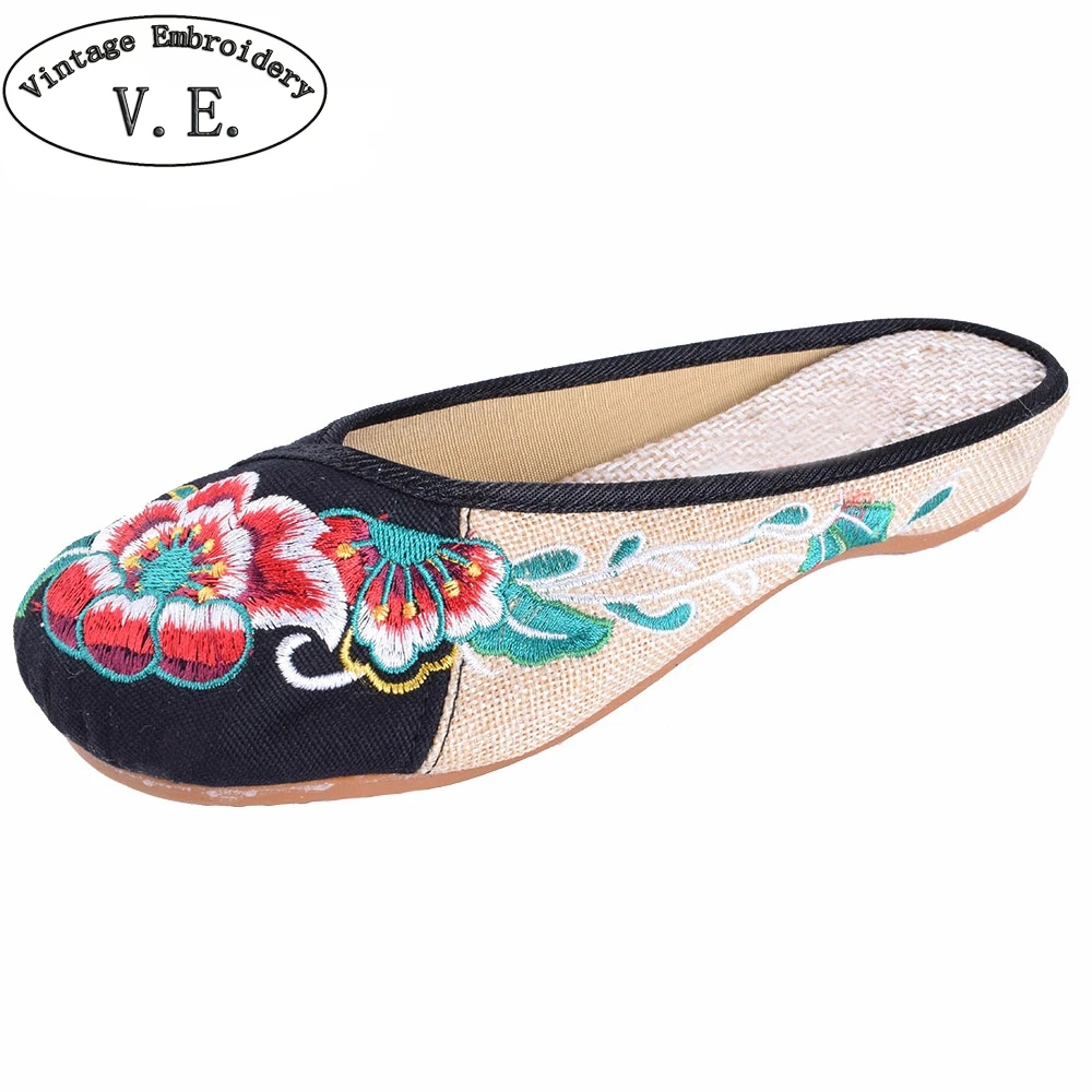 

Womens Summer Sandals Vintage Old Beijing Embroidery Home Women Slippers Casual Female Soft Shoes Mujer Plus Size 40