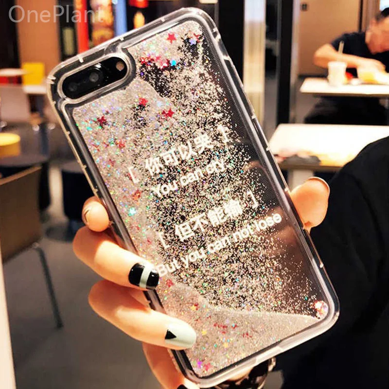 

OnePlant liquid quicksand soft silicone Phone Case For iPhone X XR Xs Max Text pattern For iPhone6 6s 7 8 Plus Transparent Cover