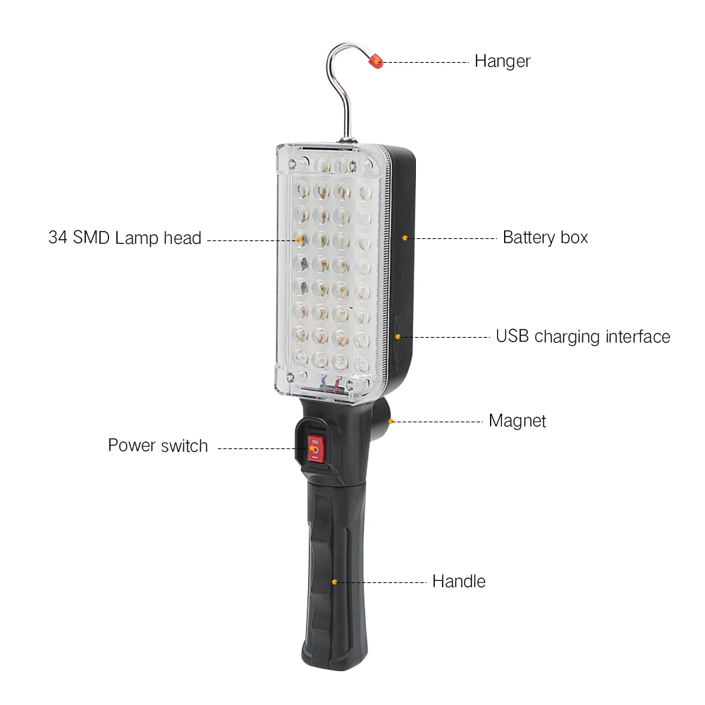 BORUiT USB Перезаряжаемый светодиодный фонарь, магнитный рабочий светильник, складной портативный светильник-вспышка для кемпинга, охоты, рыбалки, фонарь 18650