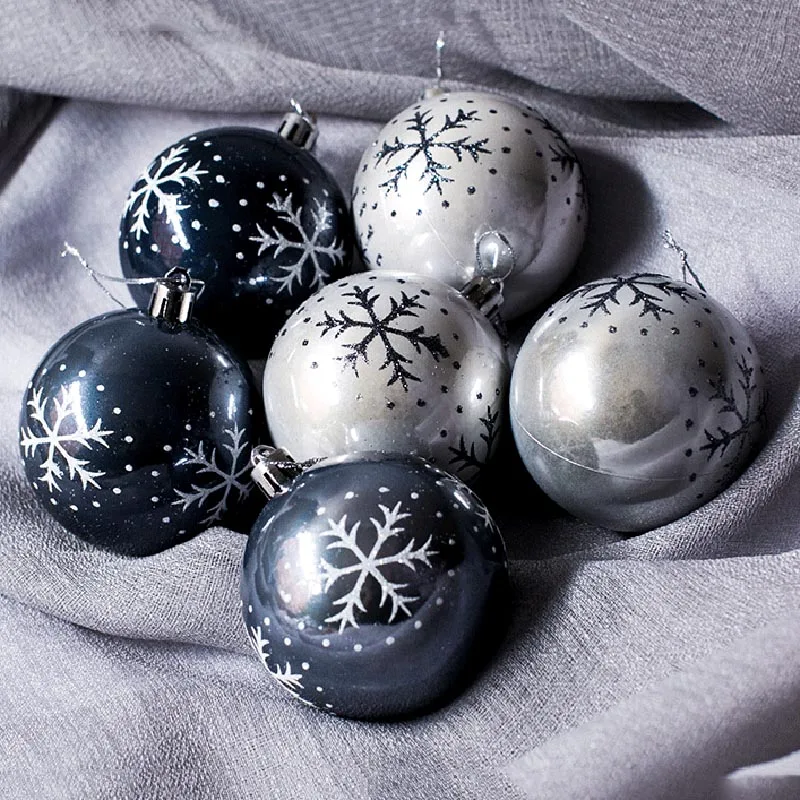 

6 Pcs Snowflake Painted Balls Christmas Tree Ornaments Gift Plastic Ball Hanging Holiday Party Decor GQ999