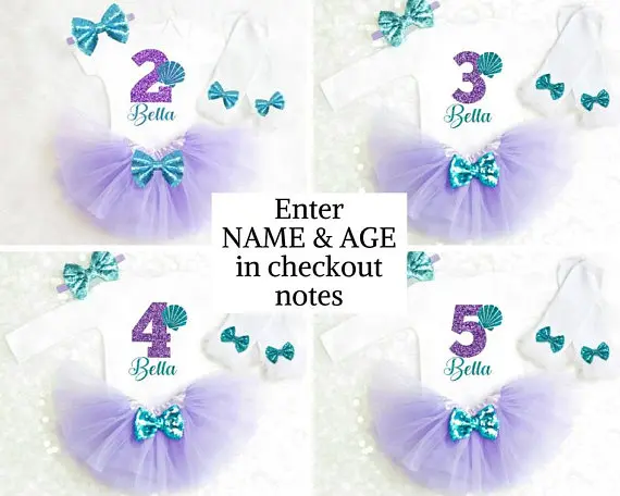 

customize Little Mermaid Birthday Newborn infant bodysuit Cake Smash tutu romper leggings Outfit Sets baby shower party gifts