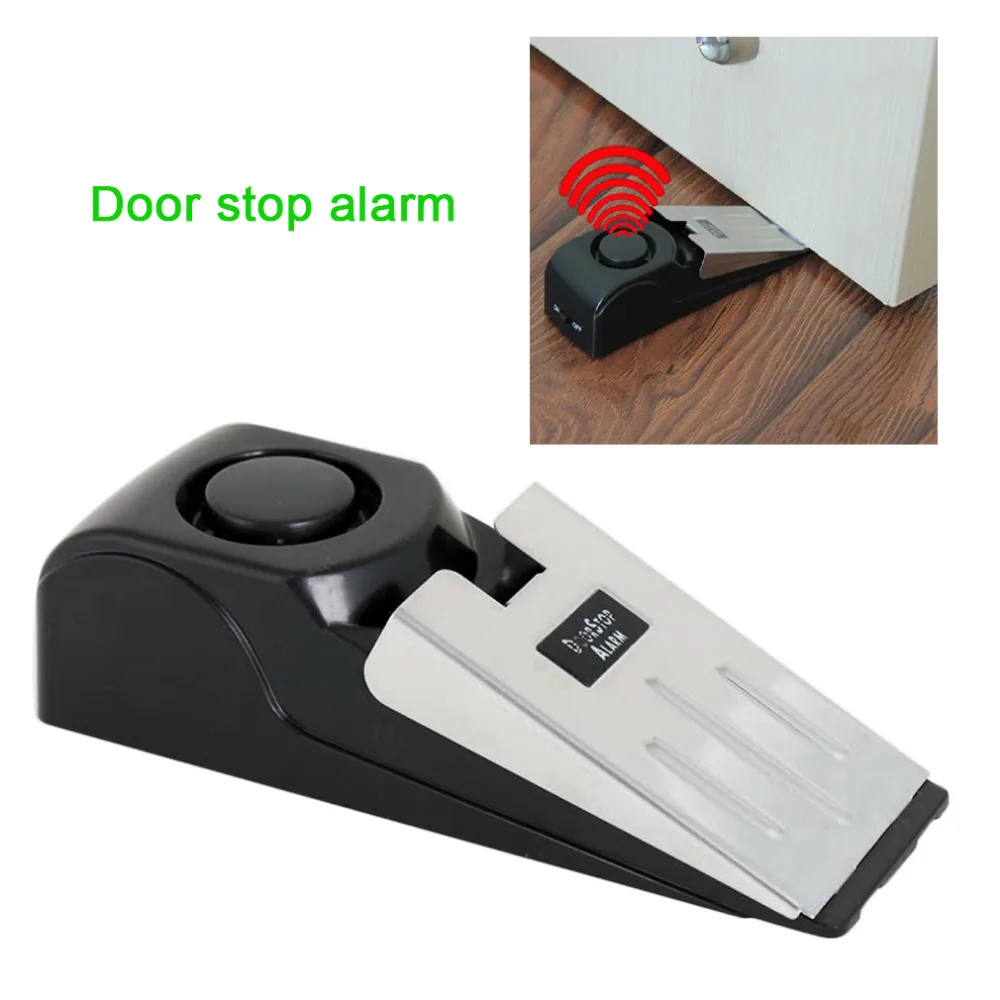

Mini Wireless Vibration Triggered Door Stop Alarm Home Wedge Shaped Stopper Alert Security System Block Blocking System 120dB