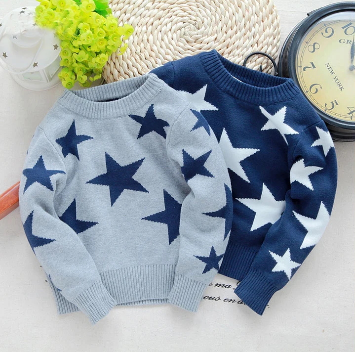 Детский свитер-пуловер со звездами хлопковый двухслойный свитер высокого качества осенне-зимняя детская одежда для маленьких мальчиков Детский топ