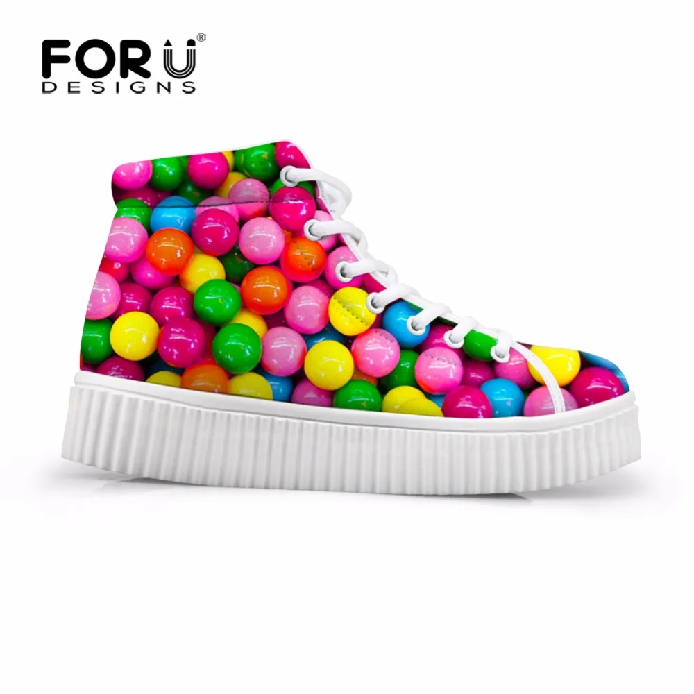 

FORUDESIGNS Stylish Candy Color Printed Women Flats Platform Lace-up Breathable Shoes Casual Height Increasing Comfortable Shoes