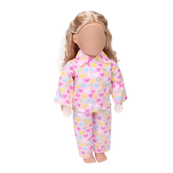 

18 inch Girls doll pajamas Pink heart print shirt pajamas + pants American new born clothes Baby toys fit 43 cm baby c414