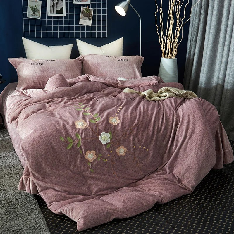 Luxury Rabbit Velvet Flannel Bedding Sets Fleece Winter Warm applique