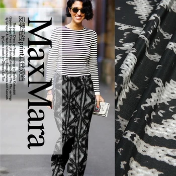 

Pure mulberry silk crepe de chine fabric--abstract printing, grey, black for shirt, dress, skirt, pants, bag, craft by the yard