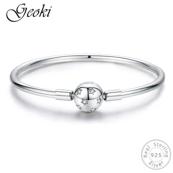 

Geoki 925 Sterling Silver Micro Zircon Star Beads Bangle fit Pandora Charms Women S925 Original DIY Bracelet Jewelry Making