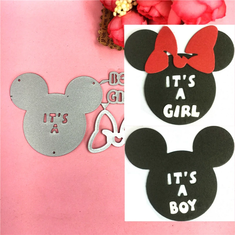 

1PCS Mickey Minnie cutting die+1PCS carft Tag Stencil For DIY Scrapbook Paper Card Decorative Craft Embossing Die Cut