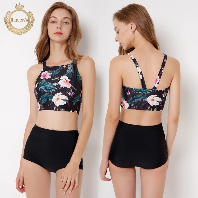 Bikini 2018 High Neck Tank Crop Top Bikini Crochet Bikinis Set Swimwear Swimsuit Female Beachwear 2018 Monokini Bathing Suit