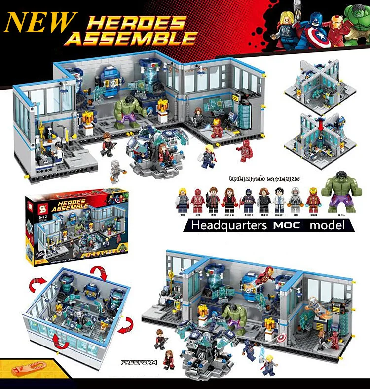 

2016 New SY368 1521Pcs Super Heroes Avengers Headquarters Model Building Kits Minifigures Blocks Bricks Toys For Kids
