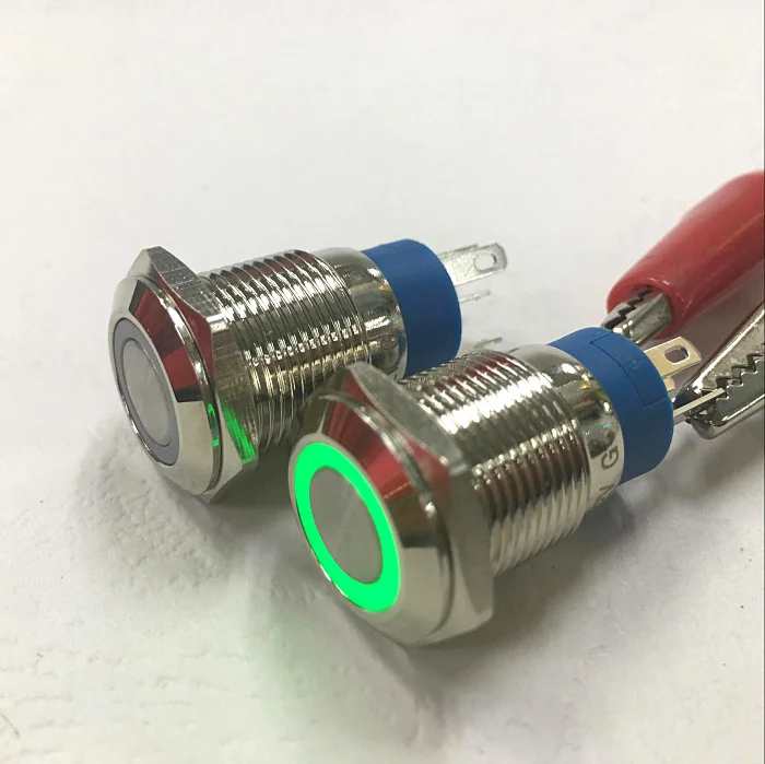 

Whole 20 pcs a lot Mounting hole size 16MM Nickel Plated Brass Push Button Switch Resettable ON/ON Flat Head with LED lamp