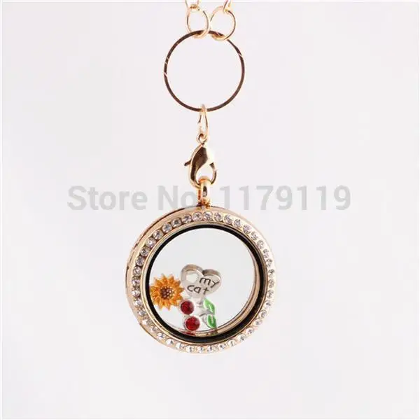 Buy New Arrival 30mm Silver Rhinestone Floating locket Round Glass