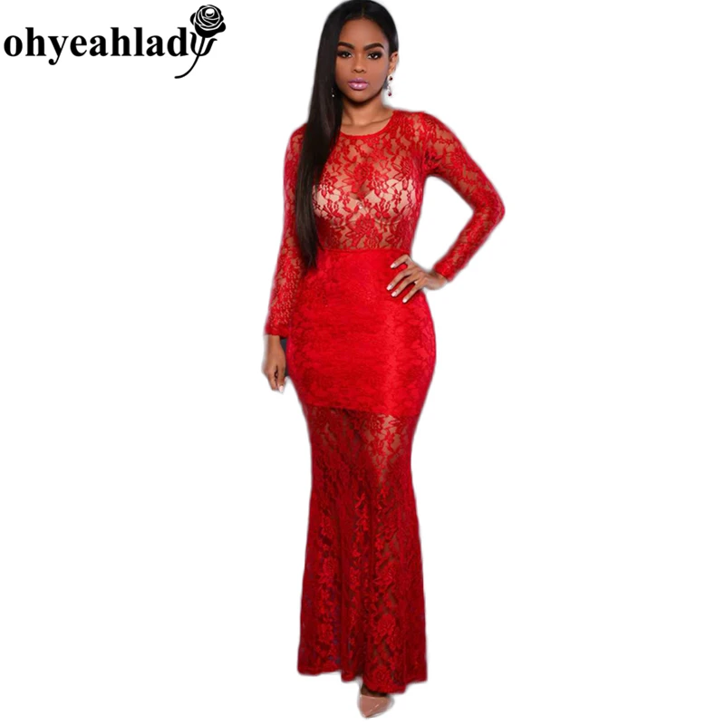 

R80255 Ohyeahlady Summer long dress Solid Hot sale Sexy dress 2017 O-Neck Full Sleeve long dress Floor-Length Brand Club dress