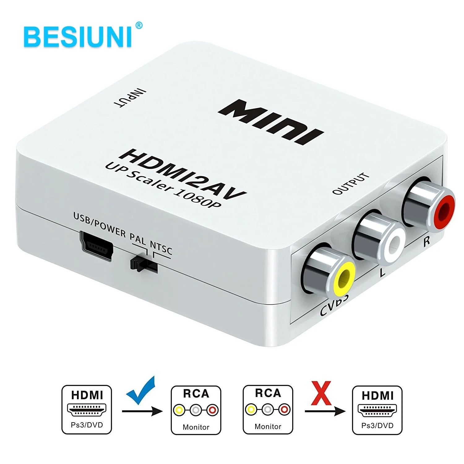 

HDMI to RCA Converter HDMI to AV adapter Android tv Smart box PS4 Laptop Chromecast for 1080P 720P 480P NTSC/PAL HDMI2AV