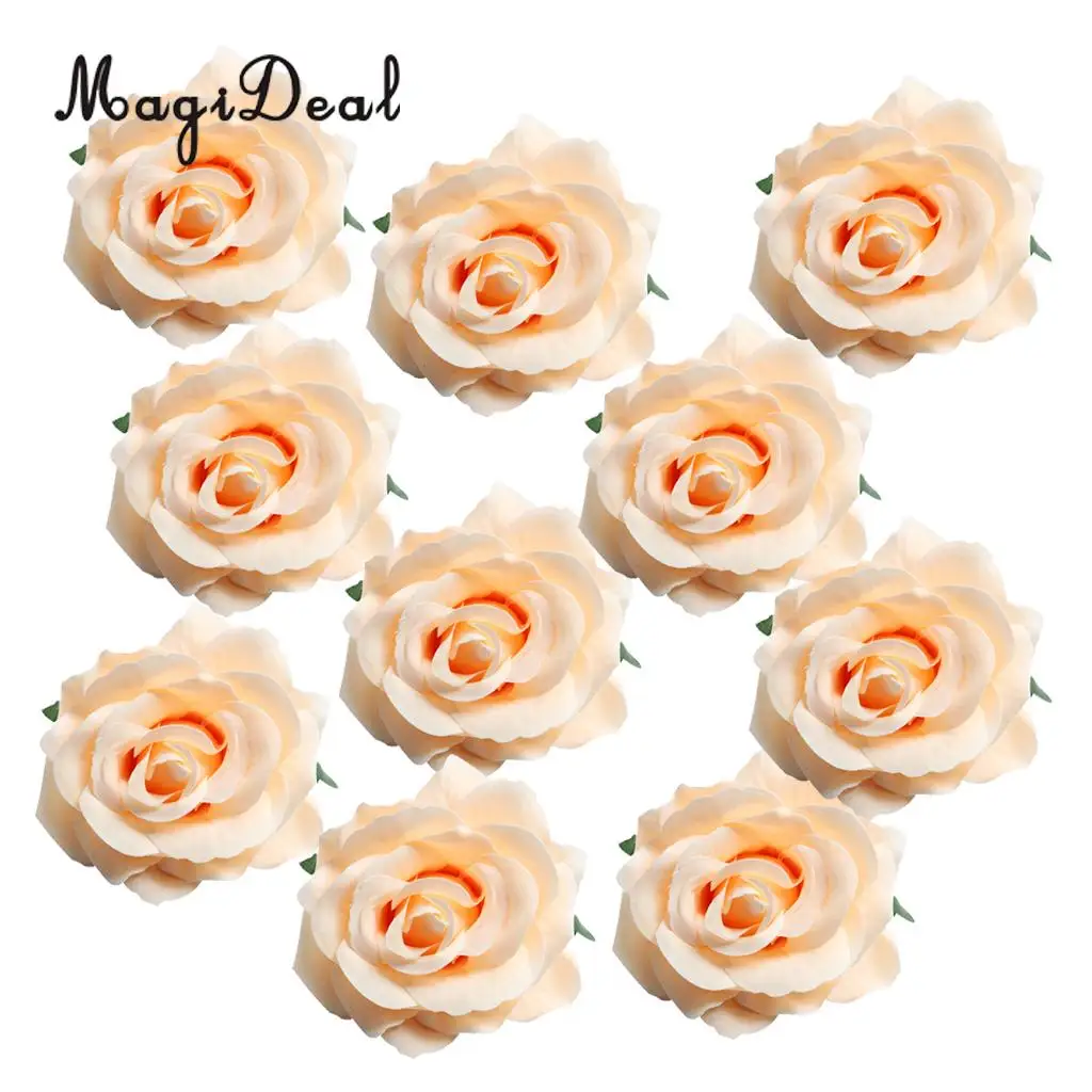 MagiDeal Beautiful 10Pcs Artificial Silk Rose Buds Flower Head DIY for Wedding Dress Enterpiece Embellishments Craft 10 Colors
