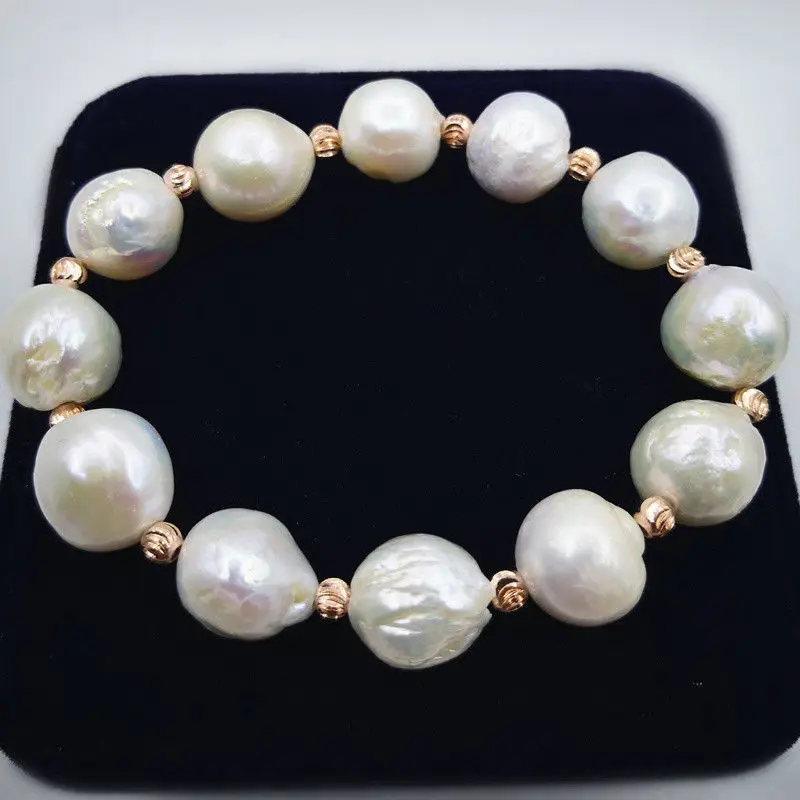 

Latest Design DIY beautiful jewelry Natural white Baroque 11-12mm big Pearl fashion elasticity bracelets