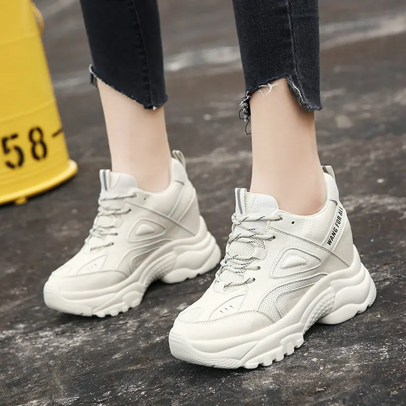 

New Low Height Increasing Gym Shoes Trainers Breathable Leisure white Sneakers Woman Casual wedges Platform Shoes LM-47