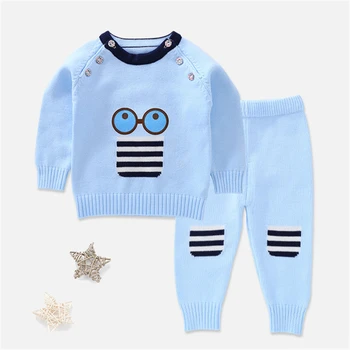 

Baby Boys Cartoon Sweater 2Pcs Set Girl Fashion Winter Warm Clothing Set Warm Pullover Pants Suit Knitted Cloth Set AA12187