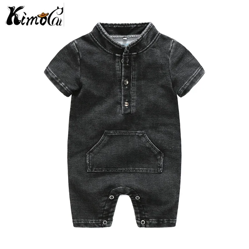 Kimocat الطفل الفتيان رومبير الوليد بنين الملابس الصلبة الأزرق الأسود مع قصيرة الأكمام الدنيم الطفل الصبي رومبير الملابس