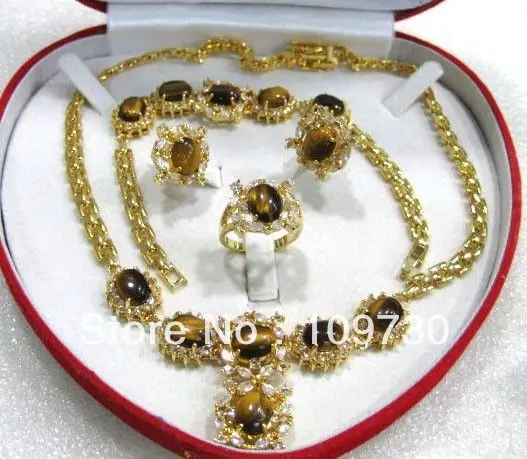 

Jewelry 00511 4color-tiger eye stone/green/red /blue zirconia necklace pendant brcelet set can choose