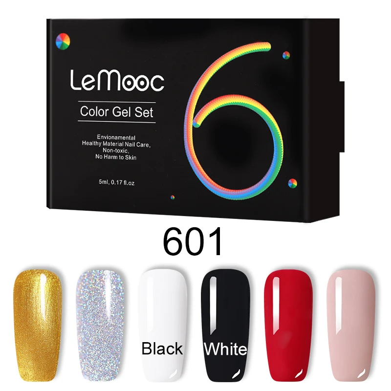 LEMOOC 5 мл 6 шт./лот Однотонная одежда Soak Off Gel Nail Polish сияющий блеск пайетки pure Nude цветной дизайн ногтей гель Лаки - Цвет: LM-601