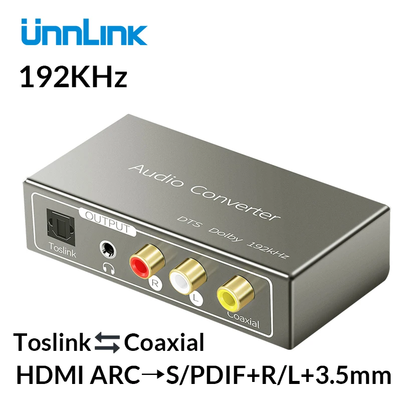 

Unnlink HDMI ARC to 5.1 SPDIF Toslink Coaxial RCA 3.5mm Jack Audio Converter 192 KHz DAC for ps3 ps4 smart TV amplifier speaker