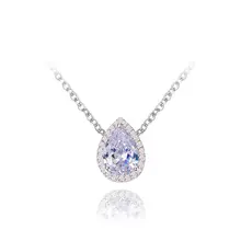 High Quality Pear Cut White Gold Color Water Drop Design Pendants Simulated Diamonds Necklaces Fashion Wedding Bridal Jewelry