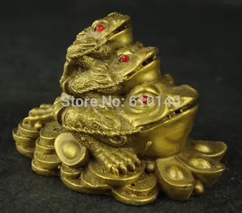 

WBY Old China Handwork Brass Carving Three toad Rare Statue
