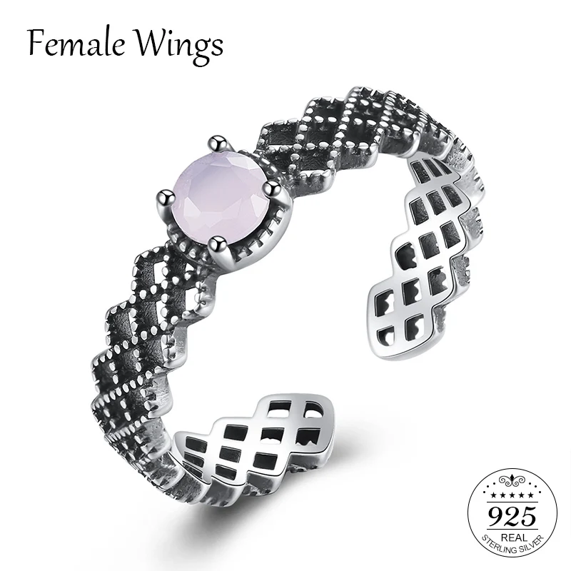 

FEMALE WINGS S925 Thai Silver Ring Sterling Silver Trendy Pink Crystal Girl Woman Rings Female Finger Party Fine Jewelry FR156