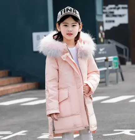 

Children Winter Coat Outwear Girls Winter Jacket Kids Warm Thick Fur Collar Hooded long Duck Down Coats For Teenage 4-14Y Parka