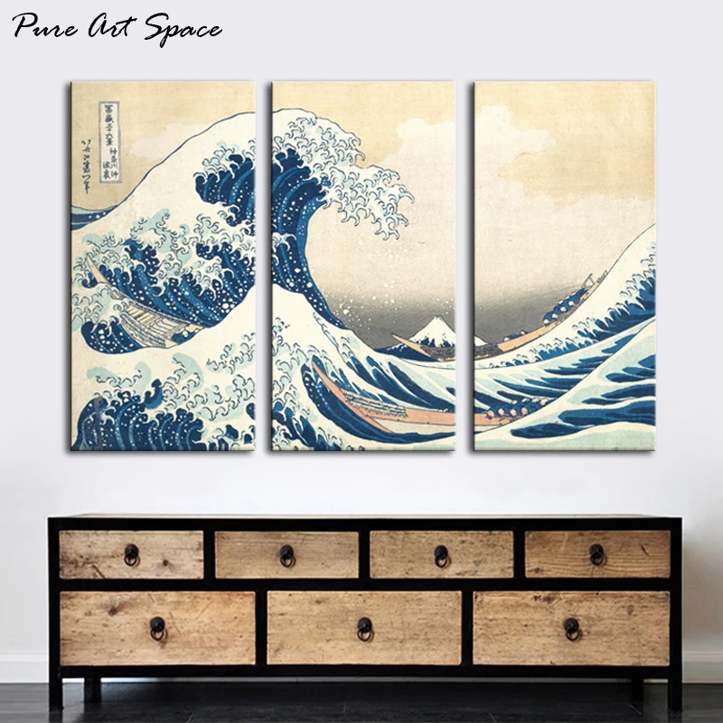 Japanese Style Canvas Painting 3 Piece The Great Wave off Kanagawa Canvas Art Print Painting The