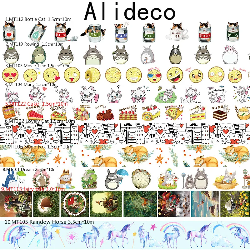 Alideco декоративная клейкая лента из рисовой бумаги животные кошка торт Скрапбукинг DIY Бумага японские наклейки Размер 1,5 см* 10 м
