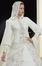 Elegant Dubai newest design Long sleeve Beading Organza Muslim Bridal hijab Wedding Dress wedding gowns PHOTOS 2016