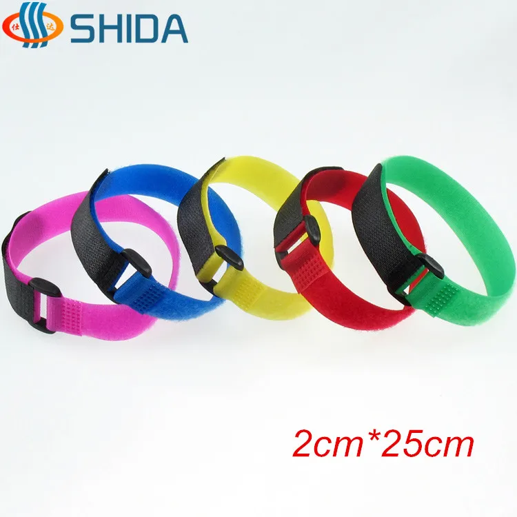 50pcs/lot 2cm*25cm Colorful Reusable Nylon Fastening Cable line Tie Down Straps Hook and Loop Magic Tape with Plastic Buckle |