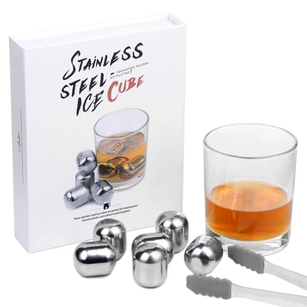 Whiskey Stones Stainless Steel Resuable Whiskey Ice Cubes Wine Chillers