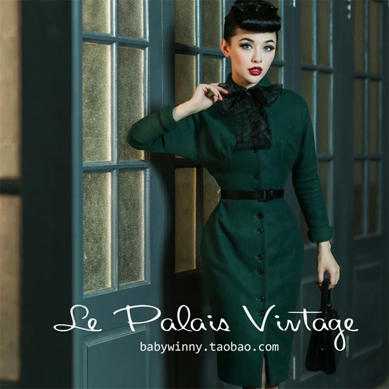 

40- le palais vintage winter 50s long wiggle wool coat in green pinup jackets plus size batwing sleeve abrigos mujer invierno