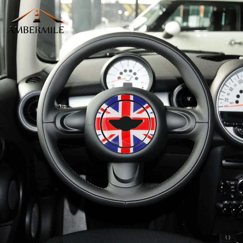 AMBERMILE 3D рулевого колеса автомобиля центр наклейки украшения Наклейка для Mini Cooper Countryman R55 R56 R57 R58 R60 R61 аксессуары