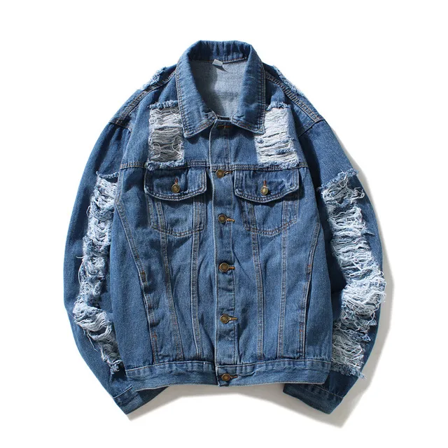 MORUANCLE Fashion Mens Hi Street Ripped Denim Jackets Streetwear