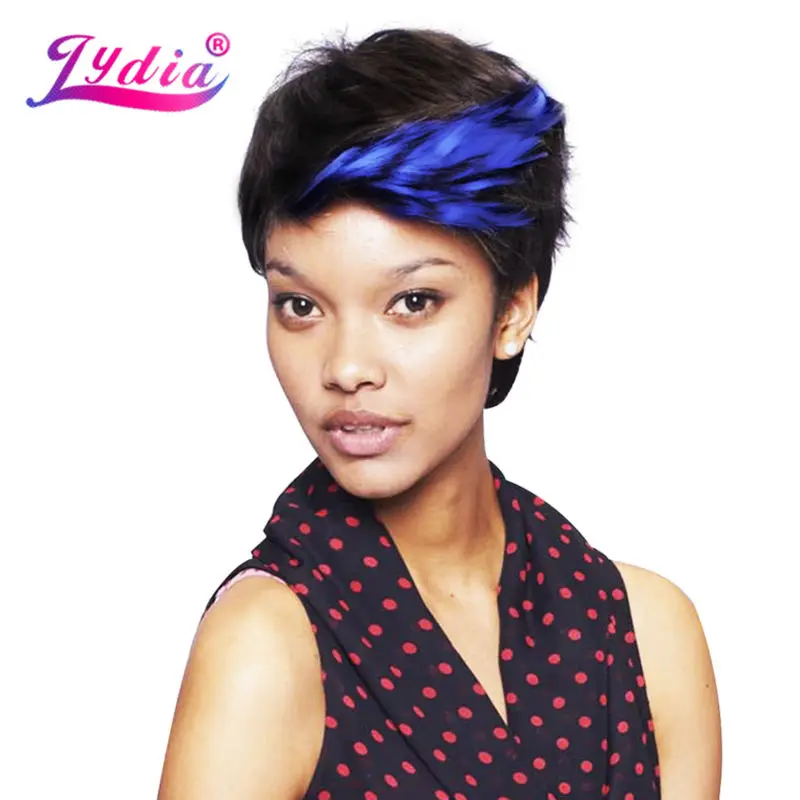 Lydia For Women Short Synthetic Wigs Ombre Color FT1B/Blue 100% Kanekalon Wig African American Daily Wig lydia synthetic curly natural   kanekalon short wig for african american russian women heat resistant wigs heat resistant