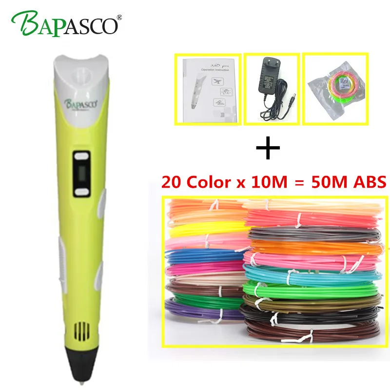 

BAPASCO 3D Pen LED Display 2nd Generation BP-100B 3D Printing Pen Add 200Meter ABS Filament Arts DIY pens For Kids Drawing Tools