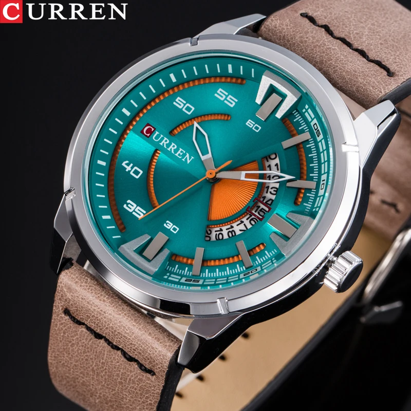 Tanie CURREN młody modny design zegarek na rękę Hot moda kreatywny Dial Quartz mężczyźni zegarki skórzany pasek męski zegar Montre Homme