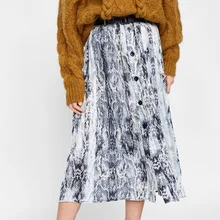 Женская юбка, повседневная плиссированная юбка со змеиным принтом и пуговицами