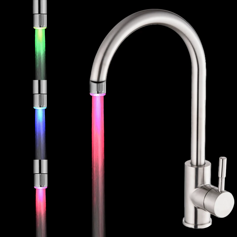 1Pcs Glow LED Faucet Temperature Sensor Light RGB 7 Color Shower Kitchen Water Tap Temperature
