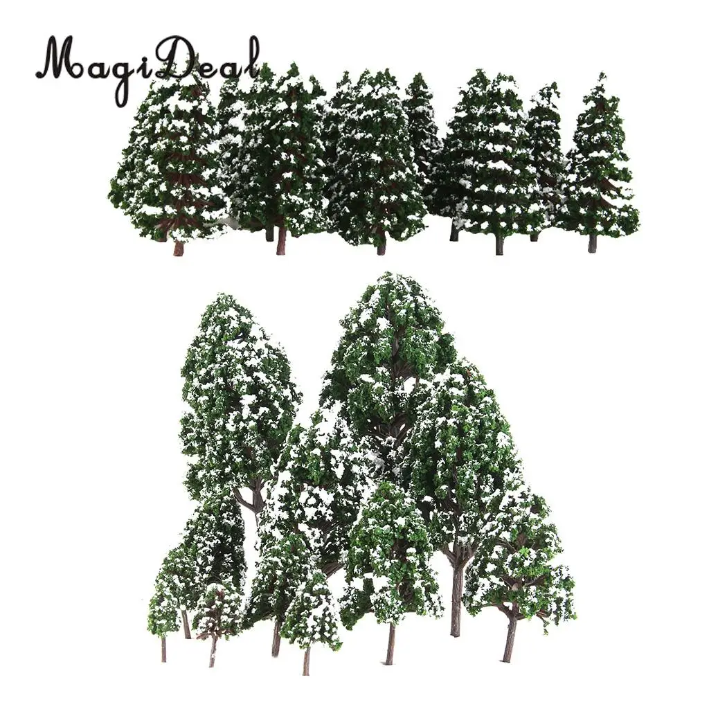 MagiDeal 32Pcs Dark Green Painted Snow Tree Model HO OO N 1:50-1:500 for Train Railway Diorama Wargame Scene DIY